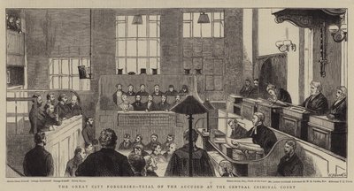 The Great City Forgeries, Trial of the Accused at the Central Criminal Court by Alfred Chantrey Corbould